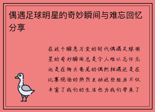 偶遇足球明星的奇妙瞬间与难忘回忆分享